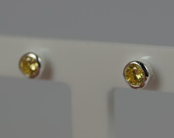 Yellow Topaz/Citrine Silver Stud Earrings, November Birthstone Topaz Earrings, Yellow Cubic Zirconia, 925 Sterling Silver Earrings,Ear Rings