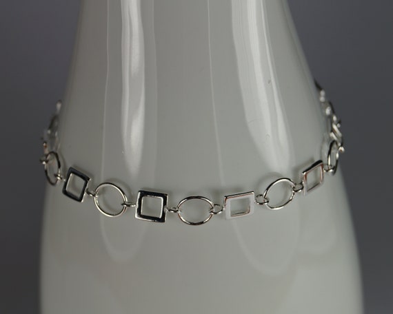 Sterling Silver Bracelet, Circle and Squares Silver Bracelet. - Etsy Sterling Silver Bracelet, Circle and Squares Silver Bracelet. - Etsy