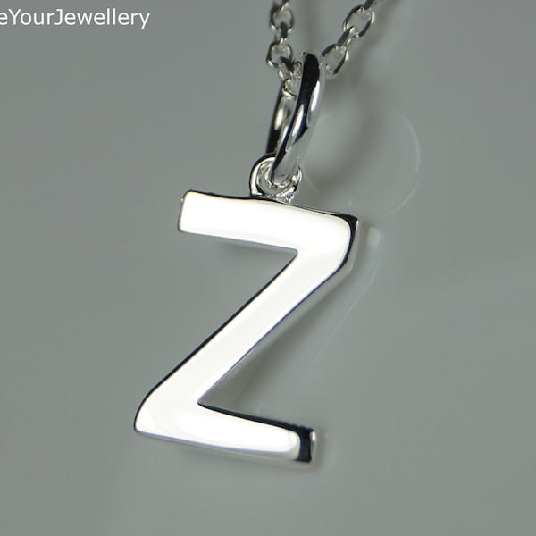 Initial Z Sterling Silver Pendant Necklace, Silver Initial Z, Silver Letter Z, Initial Letter Z Pendant.