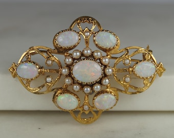 Vintage 9ct Gold Opal & Seed Pearl Brooch - Etsy