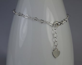 Sterling Silver Adjustable Anklet, Heart Anklet, Summer Jewellery.