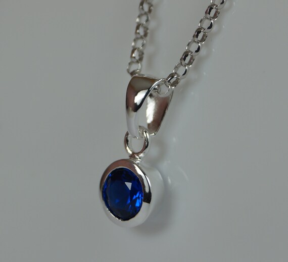Sapphire Silver Necklace, Sterling Silver and CZ Sapphire Necklace