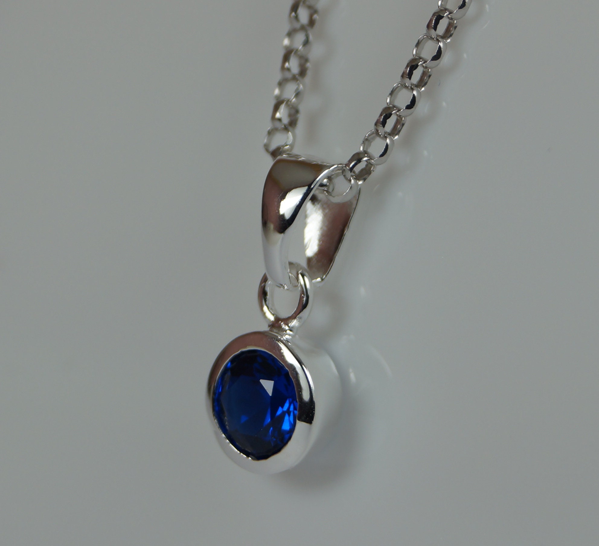 Sapphire Silver Necklace, Sterling Silver and CZ Sapphire Necklace