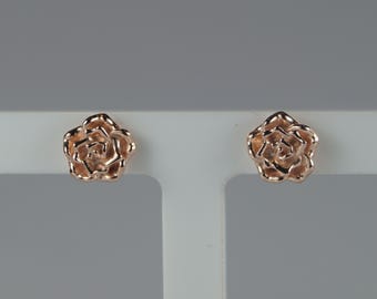 Rose Gold Vermeil Rose Earrings, June Birth Flower Studs