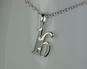 16th Birthday Charm, Silver 16th Birthday Charm, 16th Birthday Charm, 16th Necklace, 16th Pendant, Sweet 16 Charm, Age 16 Charm.