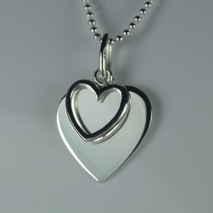 Sterling Silver Heart Necklace, Silver Double Heart Pendant.