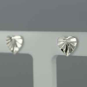 Sterling Silver Heart Earrings, Small Heart Stud Earrings,  Patterned Heart Silver Stud Earrings, Heart Studs.