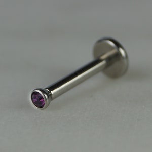 Purple Labret. 316L Surgical Steel Labret. Purple Jewelled Labret. Internal Thread Jewelled Labret. 1.2mm*8mm Labret.