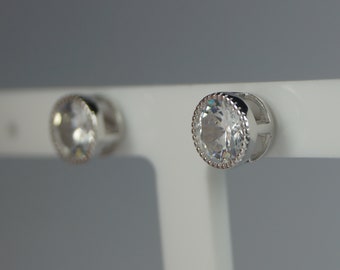 Large Sterling Silver Synthetic Diamond Earrings, 7mm Synthetic Diamond Earrings, Sterling Silver Cubic Zirconia Earrings.