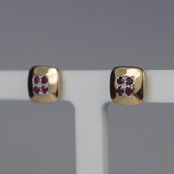 Vintage Ruby 9ct Gold Stud Earrings, Ruby Earring… - image 1