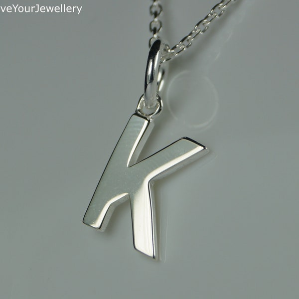 Eerste K Sterling zilveren hanger ketting, zilveren eerste K, zilveren letter K, eerste letter K hanger.