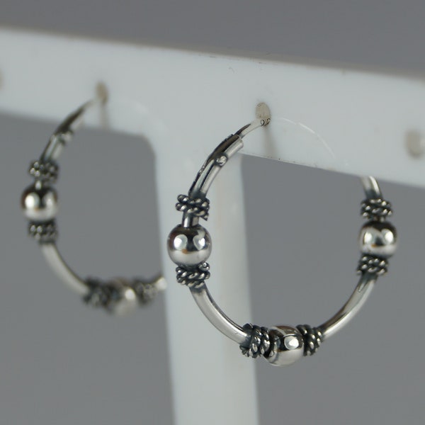 16mm Sterling Silver Celtic Style Hoop Earrings, Boho Hoop Earrings, Sterling Silver Hoop Earrings, Celtic, Ethnic, Tribal Earrings.