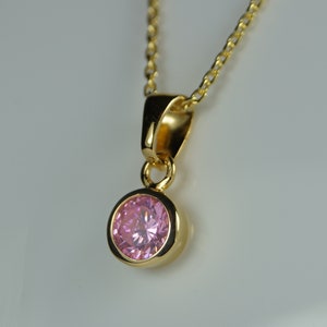 Pink Tourmaline Necklace, Gold Vermeil and Tourmaline CZ Necklace, October Birthstone Necklace, Pink Cubic Zirconia,Sterling Silver Necklace