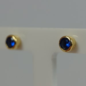 Blue Sapphire Stud Earrings, Gold Vermeil, Silver Stud, September Birthstone Sapphire Earrings, Blue Cubic Zirconia.