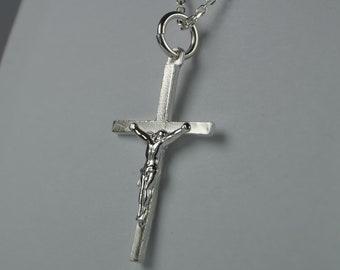 Sterling Silver Crucifix Necklace, Ornate Jesus Cross Pendant