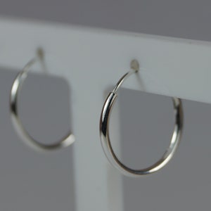 14mm Sterling Silver Sleeper Hoop Earrings, Top-Hinged Sterling Silver Sleeper Hoop Earrings, Silver Hoop Earrings.