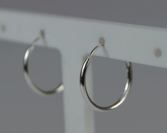14mm Sterling Silver Sleeper Hoop Earrings, Top-Hinged Sterling Silver Sleeper Hoop Earrings, Silver Hoop Earrings.