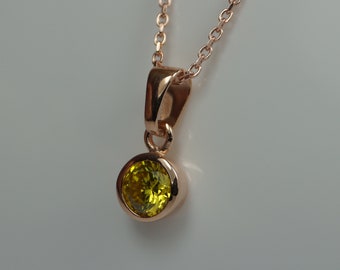Yellow Topaz Citrine Silver Pendant Necklace In Rose Gold Vermeil, November Birthstone Necklace, Yellow Cubic Zirconia, 925 Sterling Silver,