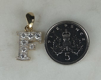 Pre-owned Initial F Gold Letter Pendant. Cubic Zirconia