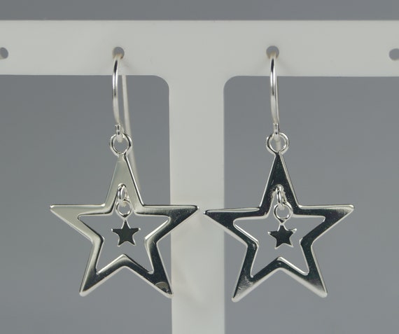 Sterling Silver Dangle Star Earrings Silver Star Earrings Silver