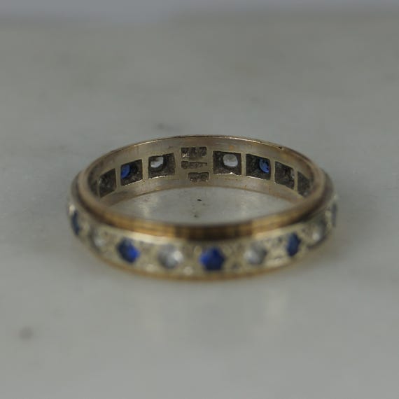 Ornate Vintage 9ct Gold Full Eternity Ring, Blue White Cubic Zirconia, UK Size K View 2