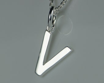 Initial V Sterling Silver Pendant Necklace, Silver Initial V, Silver Letter V, Initial Letter V Pendant.