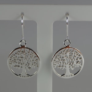 Mother of the bride Great grandma gift Tree of life silver Hoop Earrings Sterling Silver Tree of life dangle earrings