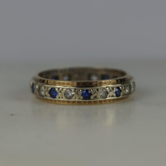 Ornate Vintage 9ct Gold Full Eternity Ring, Blue White Cubic Zirconia, UK Size K View 3