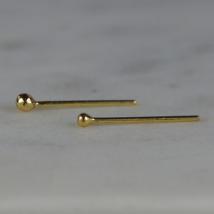 Gold Nose Stud Set, Gold Plated over Solid Sterling Silver Nose Studs, 1.2mm and 1.7mm Ball Nose Stud, Nose Piercing, 0.5mm Gauge.