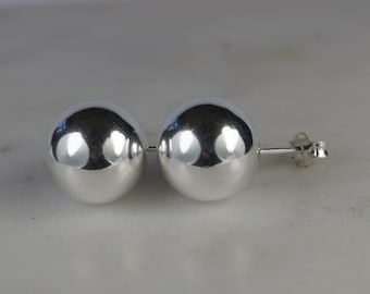 Très grandes boucles d'oreilles boule, clous en argent 12 mm, argent sterling 925, boucles d'oreilles en argent en boîte, très grandes boucles d'oreilles boules en argent