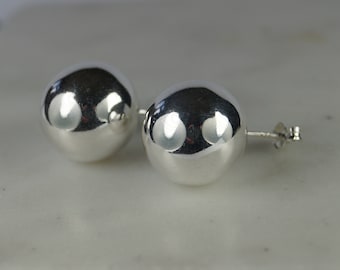 Very large ball stud earrings, 14mm Silver Stud, Sterling 925 Silver, Boxed Silver stud earrings, Very large size ball stud silver earrings,