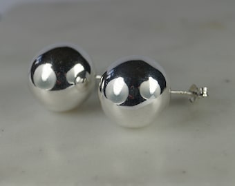 Très grandes boucles d'oreilles boules, clous en argent 14 mm, argent sterling 925, boucles d'oreilles en argent sterling, très grandes boucles d'oreilles boules en argent,