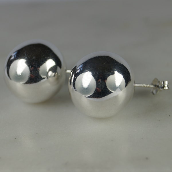 Very large ball stud earrings, 14mm Silver Stud, Sterling 925 Silver, Boxed Silver stud earrings, Very large size ball stud silver earrings,