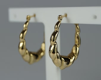 Gold Creole Hoop Earrings,  Pre-Owned 9ct Segmented Effect Gold Creole Earrings, Vintage Textured Secondhand Creole, Gold Hoop Ear Rings