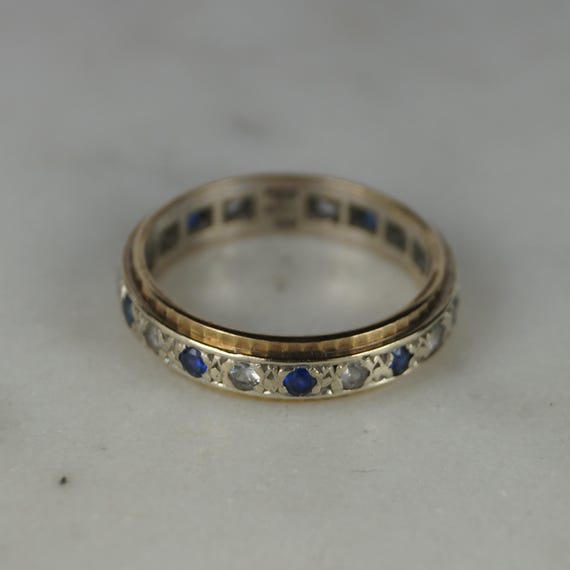 Ornate Vintage 9ct Gold Full Eternity Ring, Blue White Cubic Zirconia, UK Size K View 5