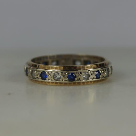 Ornate Vintage 9ct Gold Full Eternity Ring, Blue White Cubic Zirconia, UK Size K View 4