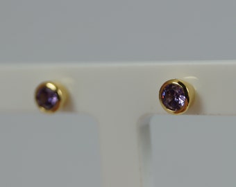 Purple Alexandrite Stud Earrings, Gold Vermeil, Silver Stud, June Birthstone Alexandrite Earrings, Purple Cubic Zirconia, Silver,Ear Rings