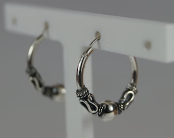 Celtic Hoop Earrings, Boho Hoop Earrings, 16mm Sterling Silver Hoop Earrings, Silver Sleeper Earrings.