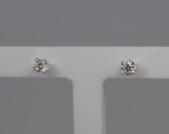 Tiny Sterling Silver Cubic Zirconia Stud Earrings, 3mm