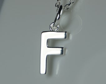 Initial F Sterling Silver Pendant Necklace, Silver Initial F, Silver Letter F, Initial Letter F Pendant.