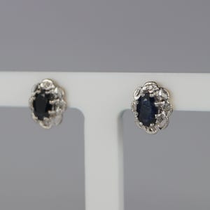 Vintage Sapphire & Diamond Gold Stud Earrings, 9ct Gold Sapphire Earrings, 9ct Gold Diamond Earrings.