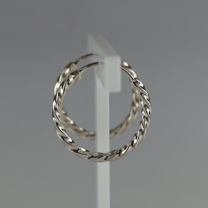 Twisted Sterling Silver Hoop Earrings, 18mm Hinged Sleepers