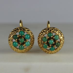 Vintage Turquoise 9ct Gold Flower Earrings, Screw Back