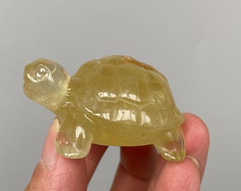 Hand-Carved Citrine Turtle Carving, Unique Crystal Decor A796