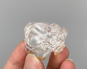 Hand-Carved Clear Quartz Dragon Turtle Carving, Unique Crystal Decor A792