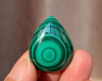 Natural Malachite Teardrop Pendant: Adjustable Rope Necklace