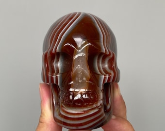 Natural Sardonyx Agate Skull, Hand-Carved Crystal Carving, Unique Crystal Decor A804