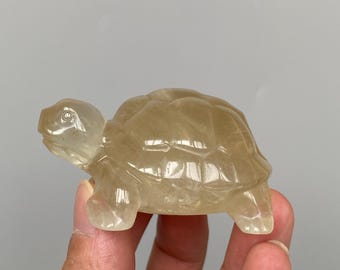 Hand-Carved Citrine Turtle Carving, Unique Crystal Decor A797