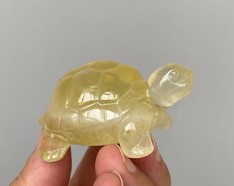 Hand-Carved Citrine Turtle Carving, Unique Crystal Decor A795