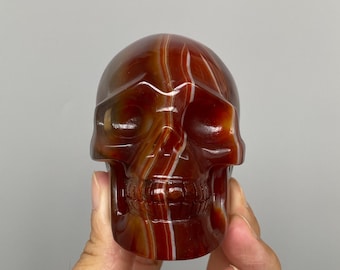 Natural Sardonyx Agate Skull, Hand-Carved Crystal Carving, Unique Crystal Decor A801